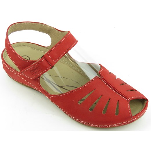 Sandały damskie czerwone Helios bez obcasa bez wzorów casualowe skórzane na koturnie 