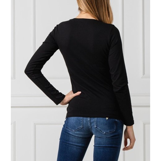 Bluzka damska czarna Guess Jeans w nadruki z okrągłym dekoltem 