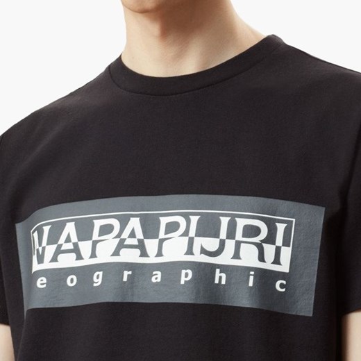 T-shirt męski czarny Napapijri młodzieżowy z krótkim rękawem 