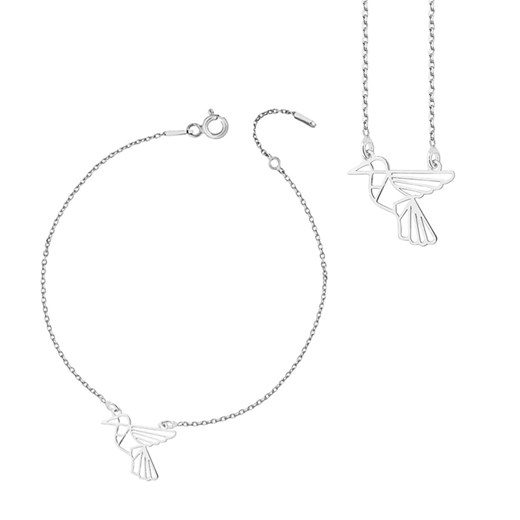 ﻿komplet biżuterii ﻿Origami koliber rodowane srebro 925