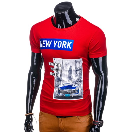 T-shirt męski z nadrukiem 1125S - czerwony Edoti.com  XXL 