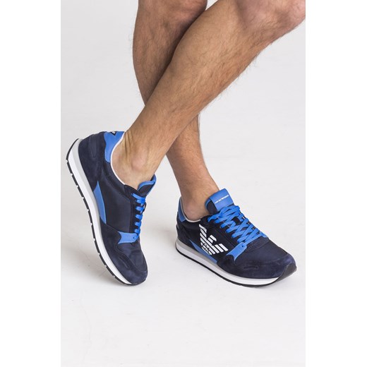 Buty sportowe męskie niebieskie Emporio Armani zamszowe sznurowane 
