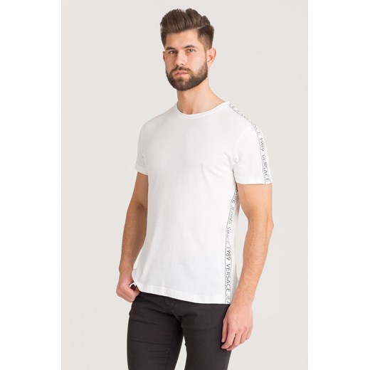 T-shirt męski Versace Jeans biały gładki z krótkim rękawem 