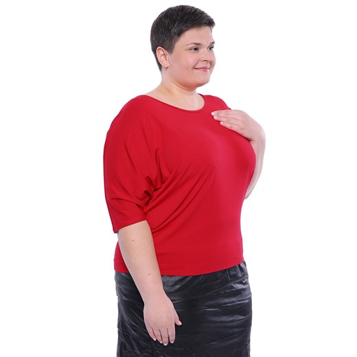 Bluzka damska casualowa czerwona z elastanu z okrągłym dekoltem 