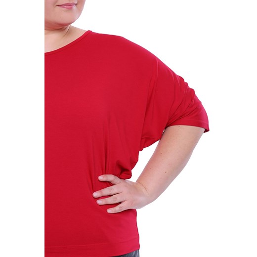 Bluzka damska z okrągłym dekoltem czerwona z elastanu casualowa 