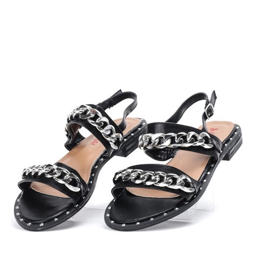 Czarne sandały ze srebrnymi łańcuszkami Manuelita - Obuwie  Royalfashion.pl 41 