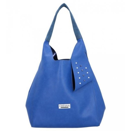 Shopper bag Chiara Design niebieska z aplikacjami duża 