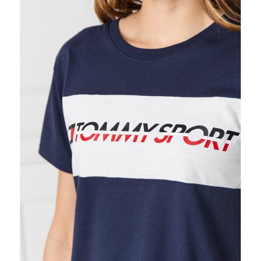 Bluzka damska Tommy Sport z napisem z okrągłym dekoltem z krótkim rękawem młodzieżowa 