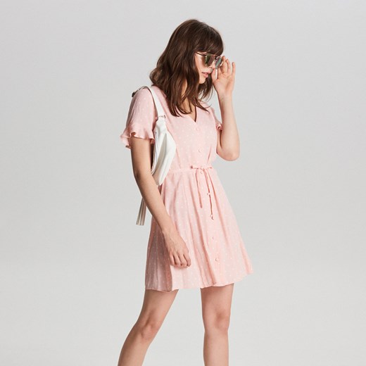 Cropp - Sukienka mini w kropki - Różowy  Cropp S 