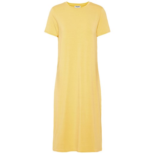 Sukienka żółta Vero Moda z okrągłym dekoltem prosta bez wzorów z krótkimi rękawami midi 