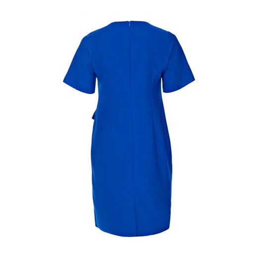 Sukienka biznesowa niebieska asymetryczna z okrągłym dekoltem 