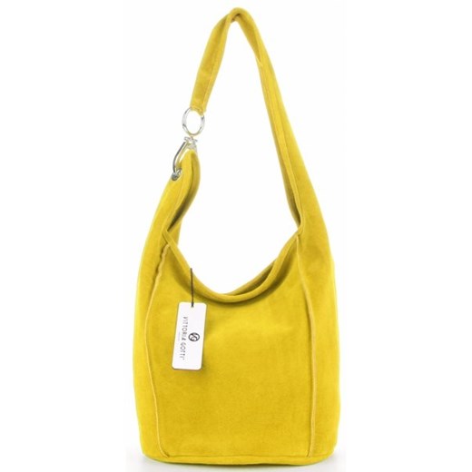 Shopper bag żółta Vittoria Gotti wakacyjna ze skóry 