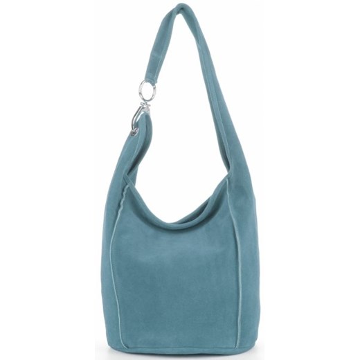 Vittoria Gotti shopper bag duża skórzana niebieska bez dodatków 