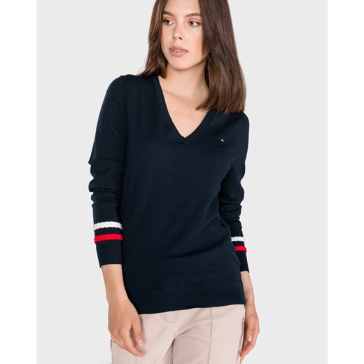 Sweter damski czarny Tommy Hilfiger z dekoltem v 