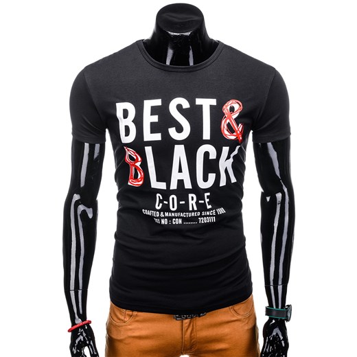 T-shirt męski czarny Edoti.com z krótkim rękawem z napisami 
