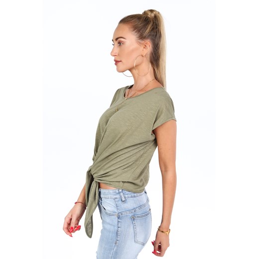 Khaki t-shirt z wiązaniem na przodzie MP13552 fasardi  L fasardi.com