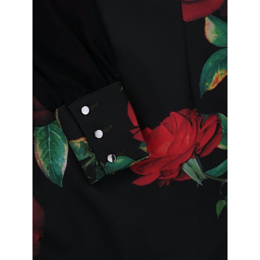 Atrakcyjna sukienka w róże 14661, elegancka kreacja z modnymi rękawami.