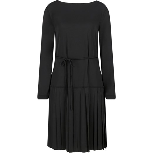 Sukienka Calvin Klein bez wzorów czarna z długimi rękawami z okrągłym dekoltem 