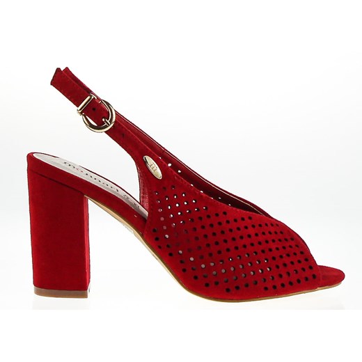 Sandały damskie Monnari czerwone na obcasie na wysokim letnie eleganckie 