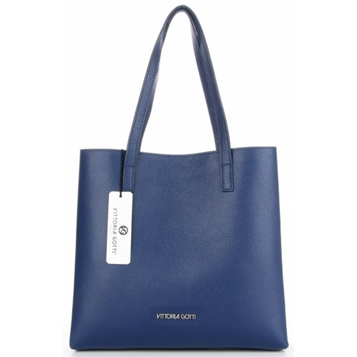 Shopper bag Vittoria Gotti matowa niebieska na ramię duża bez dodatków 