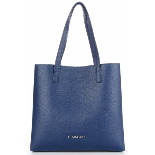 Shopper bag Vittoria Gotti ze skóry duża niebieska elegancka matowa na ramię 