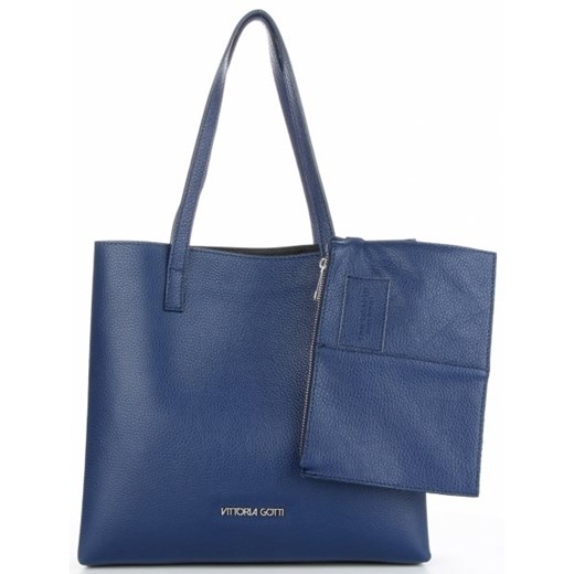 Shopper bag Vittoria Gotti duża niebieska matowa ze skóry bez dodatków elegancka na ramię 