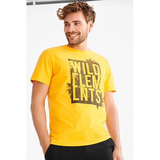 T-shirt męski Angelo Litrico z krótkim rękawem żółty w stylu młodzieżowym z napisami 