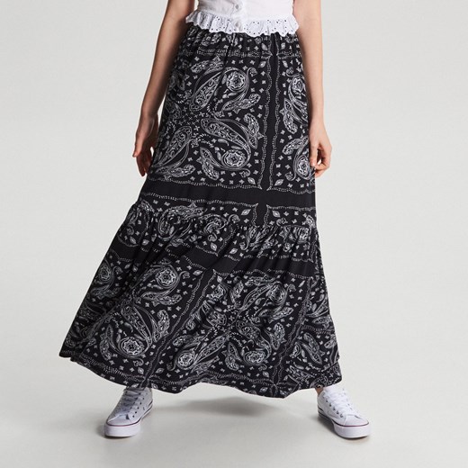 Cropp - Spódnica maxi z wzorem paisley - Czarny  Cropp L 