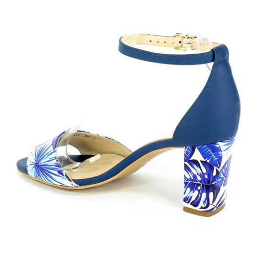 Sandały damskie niebieskie Anis na obcasie z klamrą 