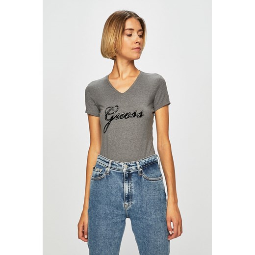 Bluzka damska Guess Jeans z krótkimi rękawami w serek 