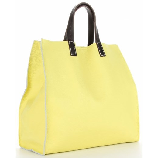 Genuine Leather shopper bag bez dodatków żółta na ramię 