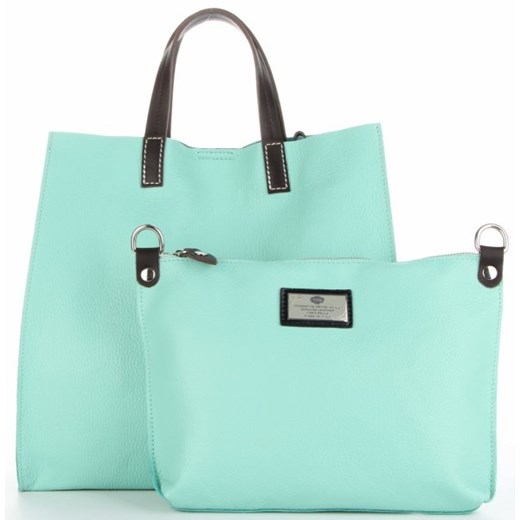 Shopper bag Genuine Leather niebieska do ręki mieszcząca a7 elegancka 