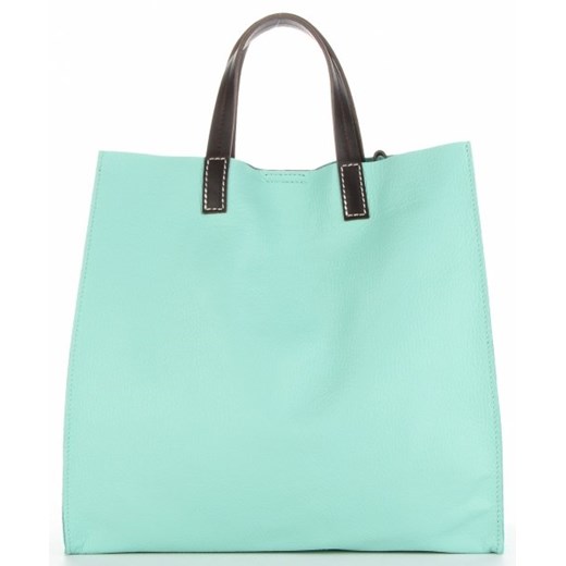 Shopper bag Genuine Leather elegancka niebieska mieszcząca a7 matowa do ręki 