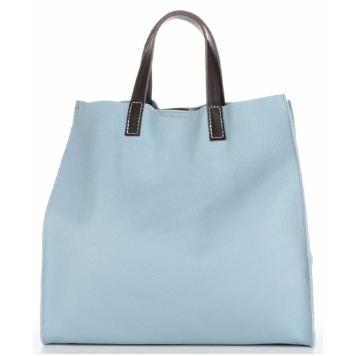 Niebieska shopper bag Genuine Leather matowa bez dodatków mieszcząca a6 