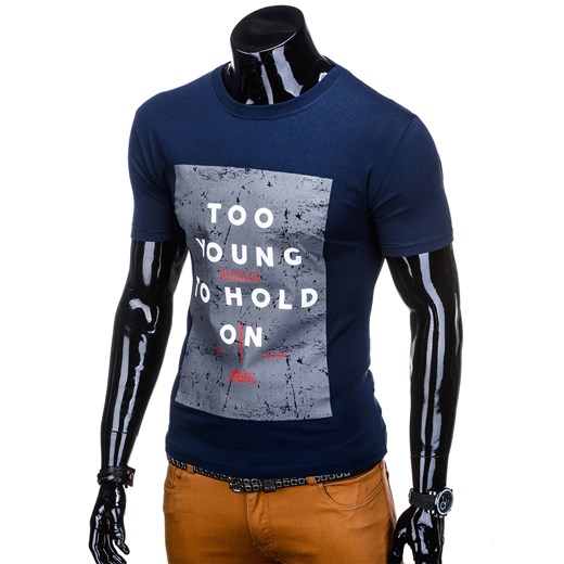 T-shirt męski Edoti.com z krótkimi rękawami granatowy 