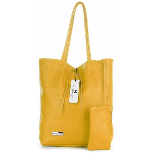 Włoska Torebka Skórzana Firmowy Shopper Bag XL Vittoria Gotti Made in Italy Żółty (kolory)  Vittoria Gotti  PaniTorbalska