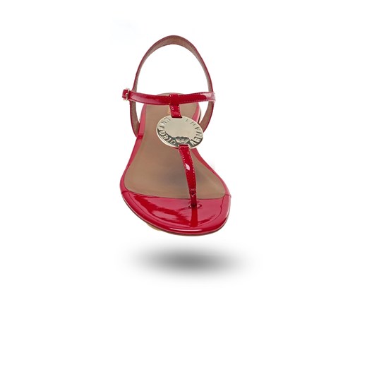 Czerwone sandały damskie Emporio Armani na lato bez wzorów płaskie 
