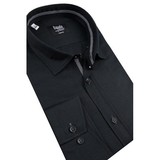 Koszula Męska Espada gładka czarna SLIM FIT na długi rękaw A056