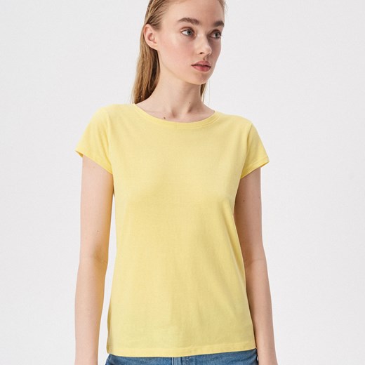 Sinsay - Bawełniany t-shirt basic - Żółty Sinsay  XS 