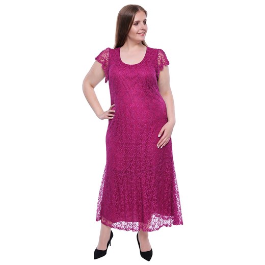 Długa sukienka w jagodowym kolorze   56 Modne Duże Rozmiary