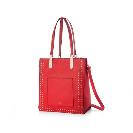 Shopper bag Felice ze skóry ekologicznej ze zdobieniami duża w stylu glamour przez ramię z aplikacjami 