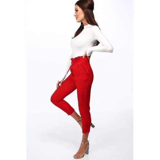 Czerwone eleganckie spodnie z wysokim stanem 0270 fasardi  L fasardi.com