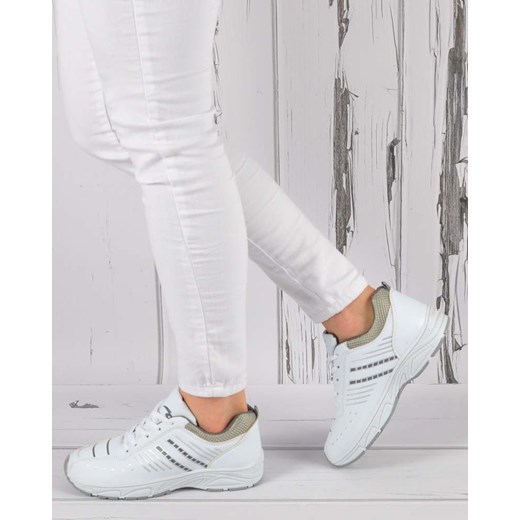 Pantofelek24 buty sportowe damskie białe płaskie gładkie 