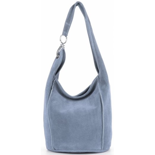 Shopper bag Vittoria Gotti niebieska na ramię zamszowa 