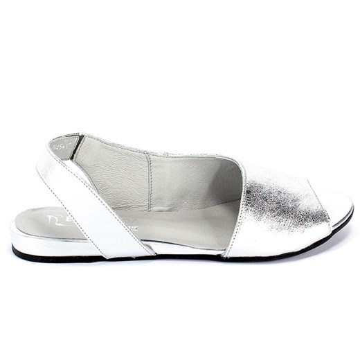Sandały damskie Euro Moda skórzane srebrne letnie 