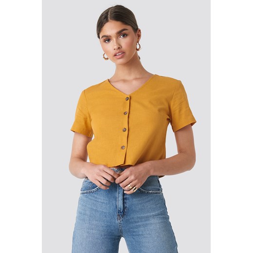NA-KD Linen Look Buttoned Top - Yellow