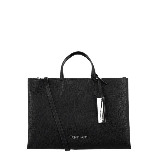 Shopper bag Calvin Klein na ramię ze skóry ekologicznej matowa czarna elegancka 