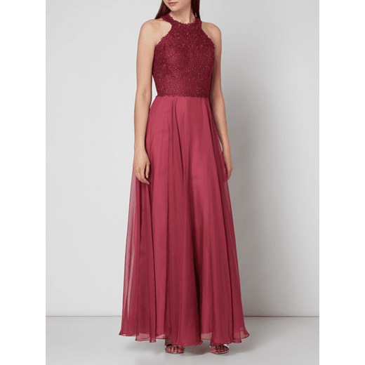 Sukienka różowa Luxuar rozkloszowana bez rękawów na bal z haftem 