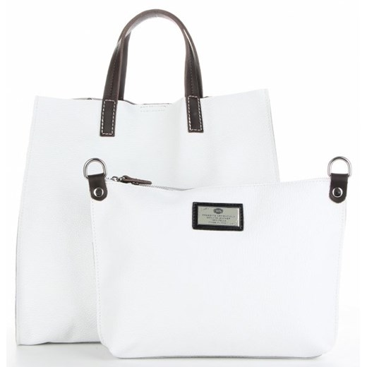 Shopper bag Genuine Leather biała do ręki matowa skórzana 