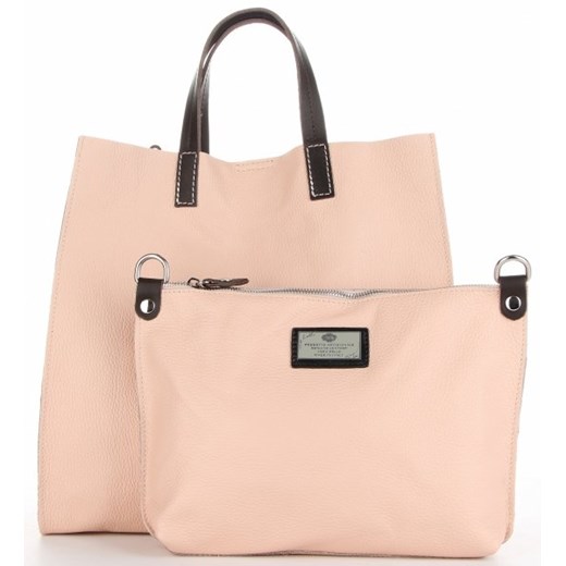 Shopper bag Genuine Leather różowa matowa duża do ręki 